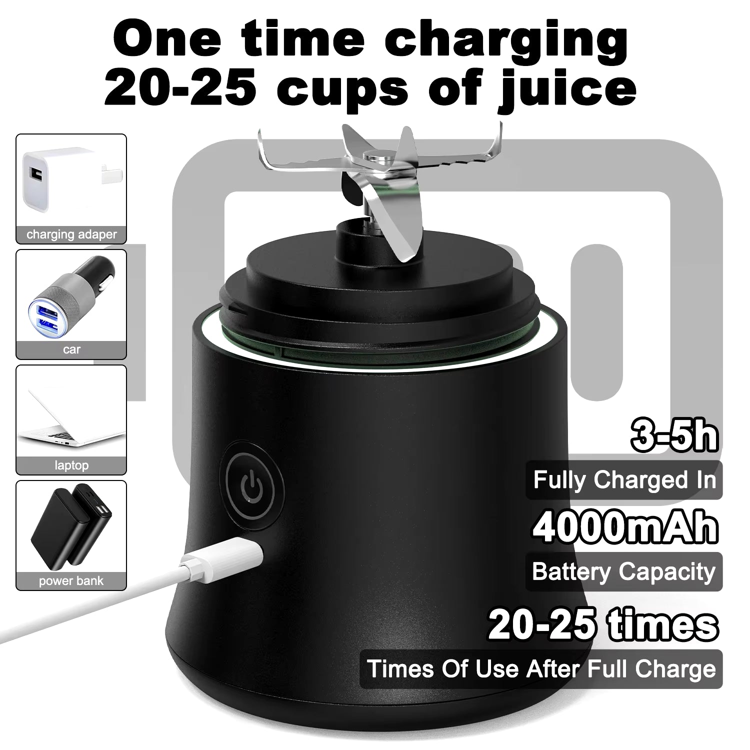 Licuadora portátil recargable – potente motor y cuchillas de acero inoxidable