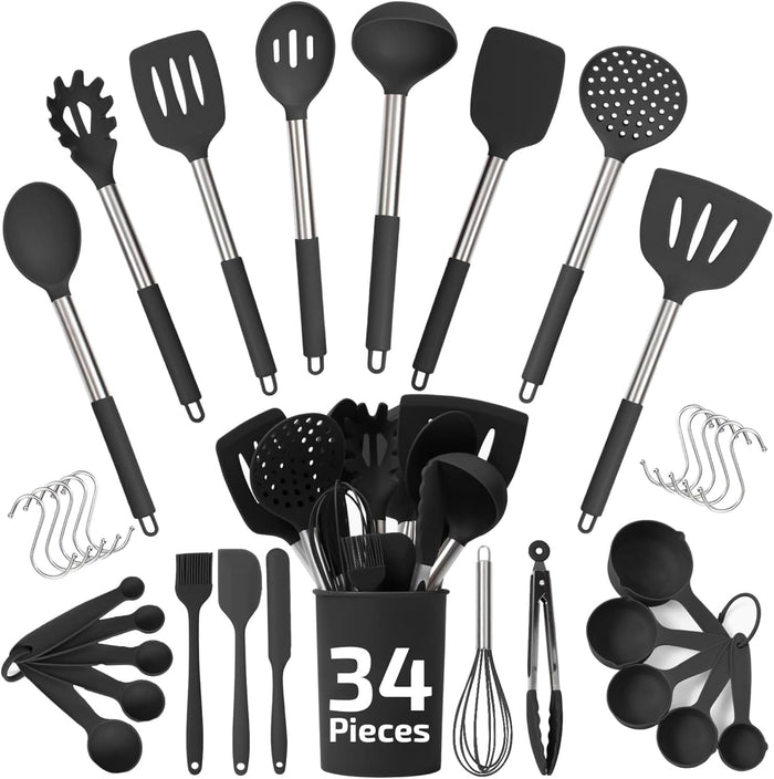 Set de utensilios de cocina premium de silicona y acero inoxidable – 34 piezas