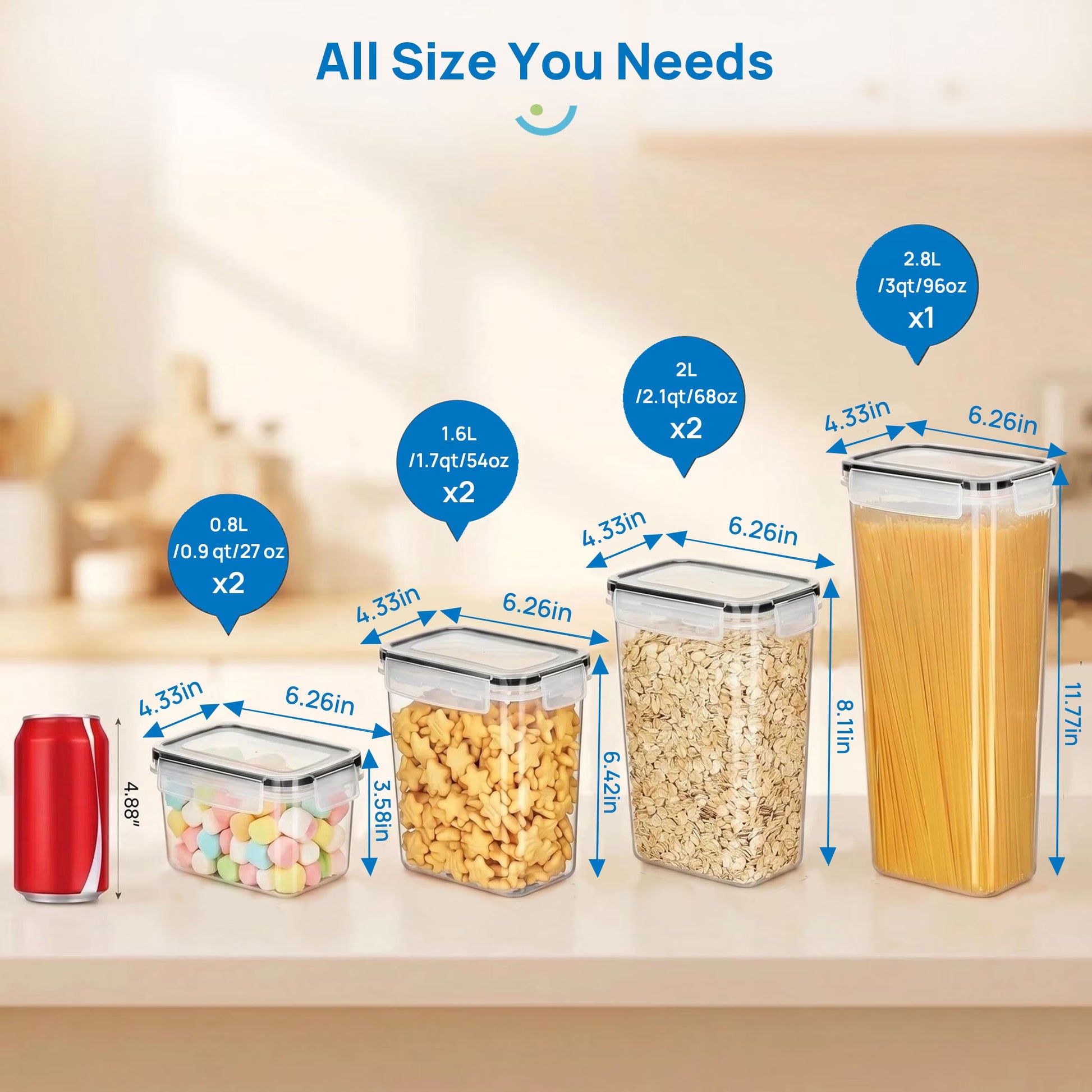 Set de contenedores herméticos transparentes – organización completa para despensa y cocina