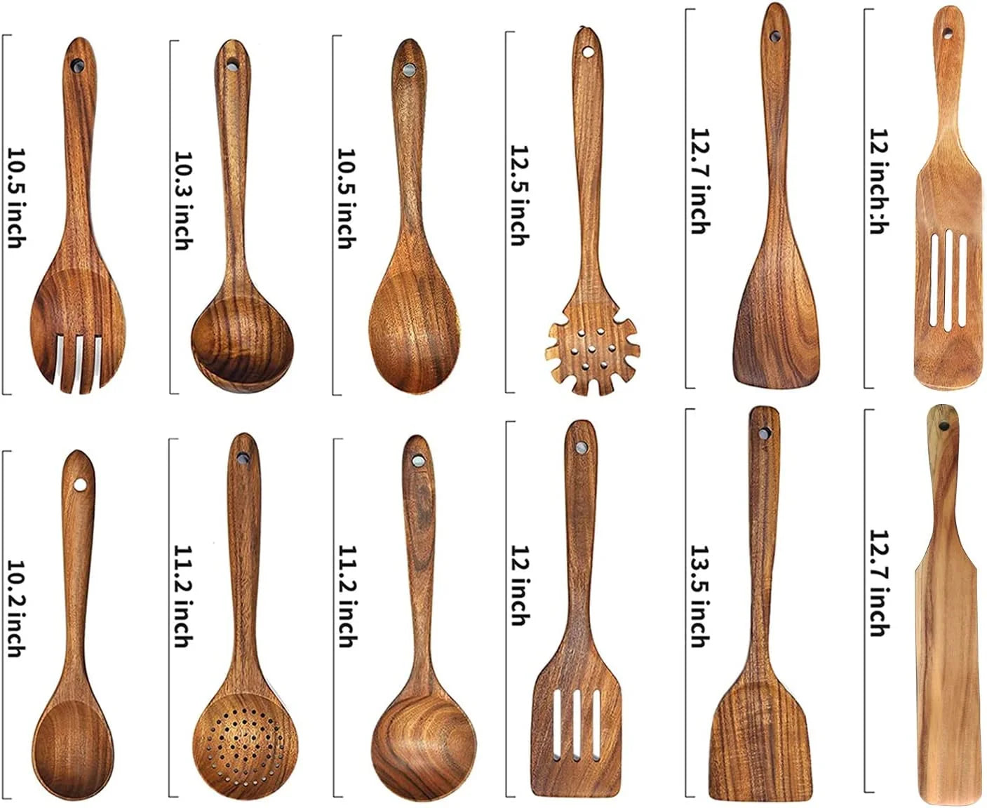 Set de utensilios de cocina de madera – 12 piezas artesanales para cocinar y servir