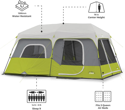 Carpa tipo cabaña instantánea para 9 personas – montaje rápido y resistente al agua