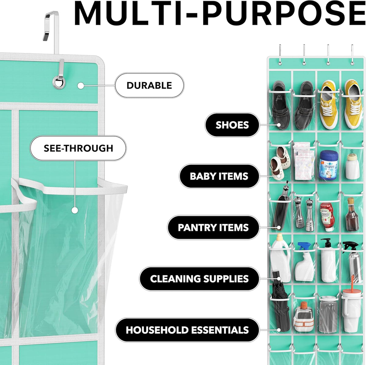 Organizador de zapatos colgante para puerta – 24 bolsillos de tela resistente