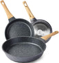 Set de sartenes antiadherentes de piedra – 3 piezas con mango de madera ergonómico
