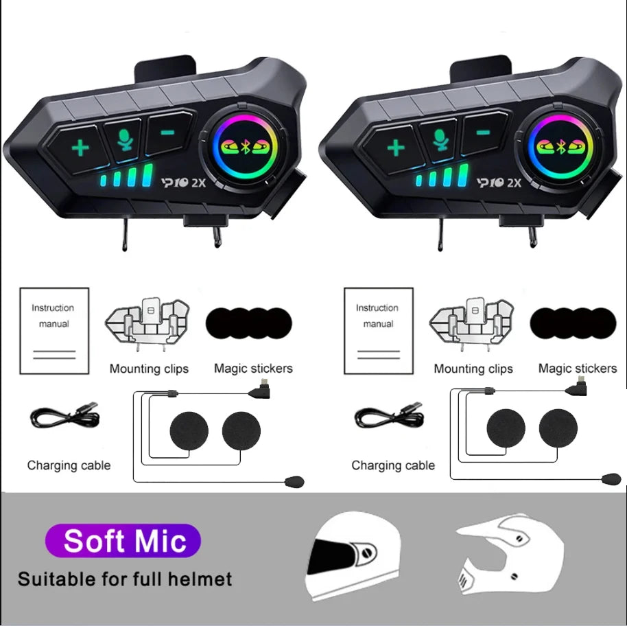 Intercomunicador Bluetooth Y10 2X para Motociclistas – Comunicación y Música sin Límites