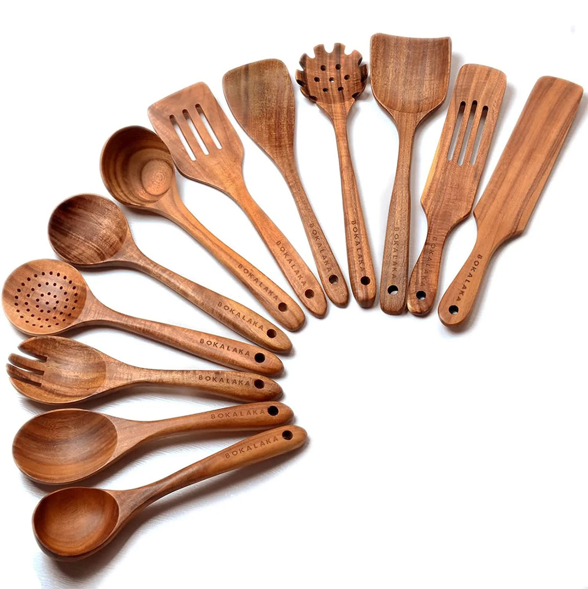 Set de utensilios de cocina de madera – 12 piezas artesanales para cocinar y servir