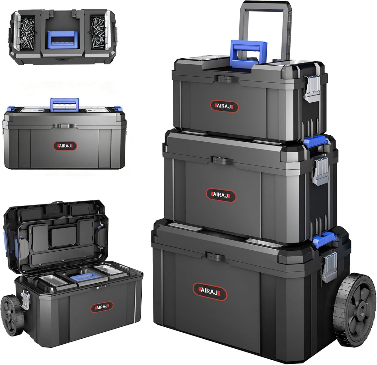 Caja de herramientas modular con ruedas – sistema 3 en 1 apilable y portátil