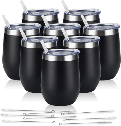 Set de vasos térmicos de acero inoxidable – 8 piezas con tapa y pajillas reutilizables