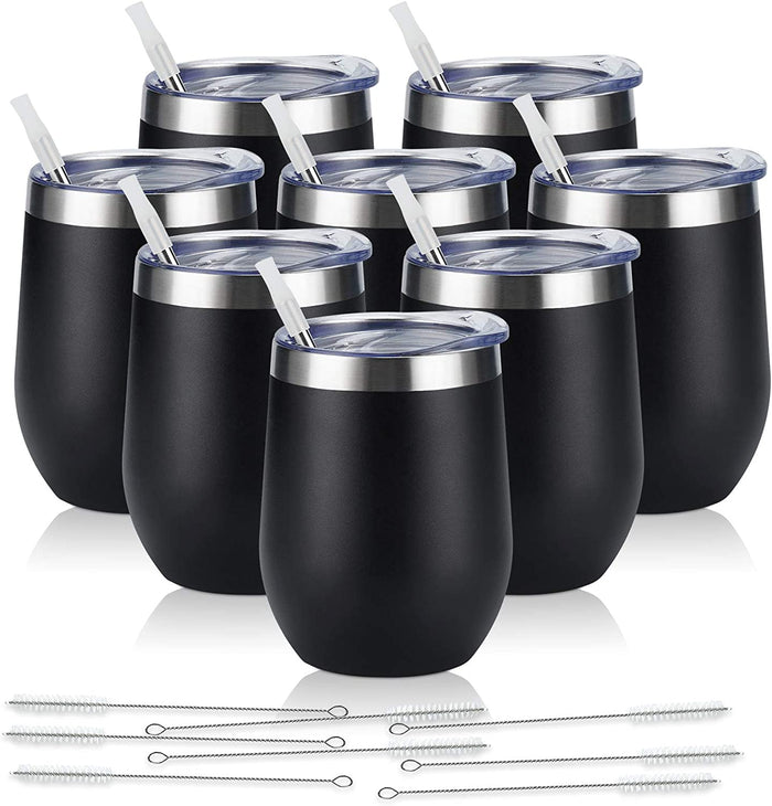 Set de vasos térmicos de acero inoxidable – 8 piezas con tapa y pajillas reutilizables
