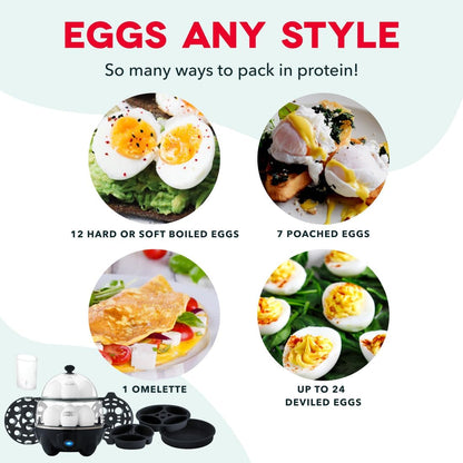 Cocedor eléctrico de huevos multifuncional – 12 huevos, omelets y huevos pochados