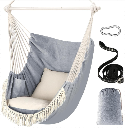 Silla colgante tipo hamaca de algodón – diseño moderno con accesorios incluidos
