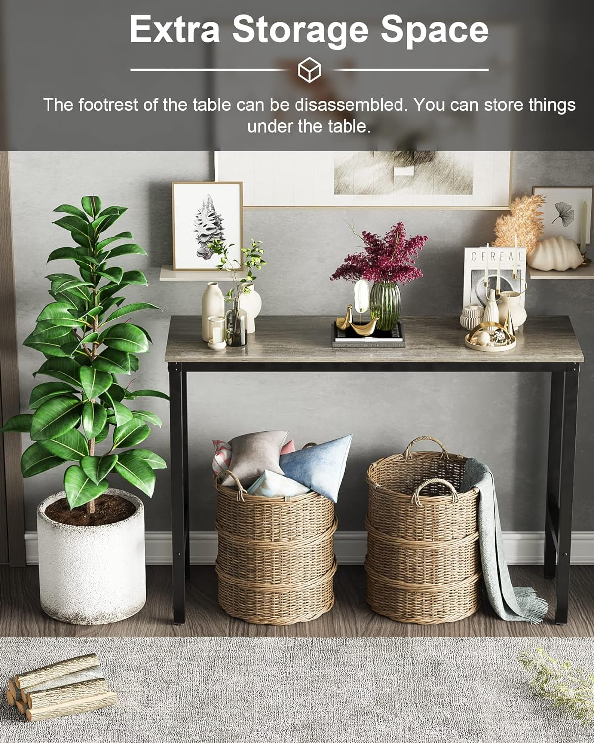 Mesa alta multifuncional de madera y metal – estilo industrial moderno