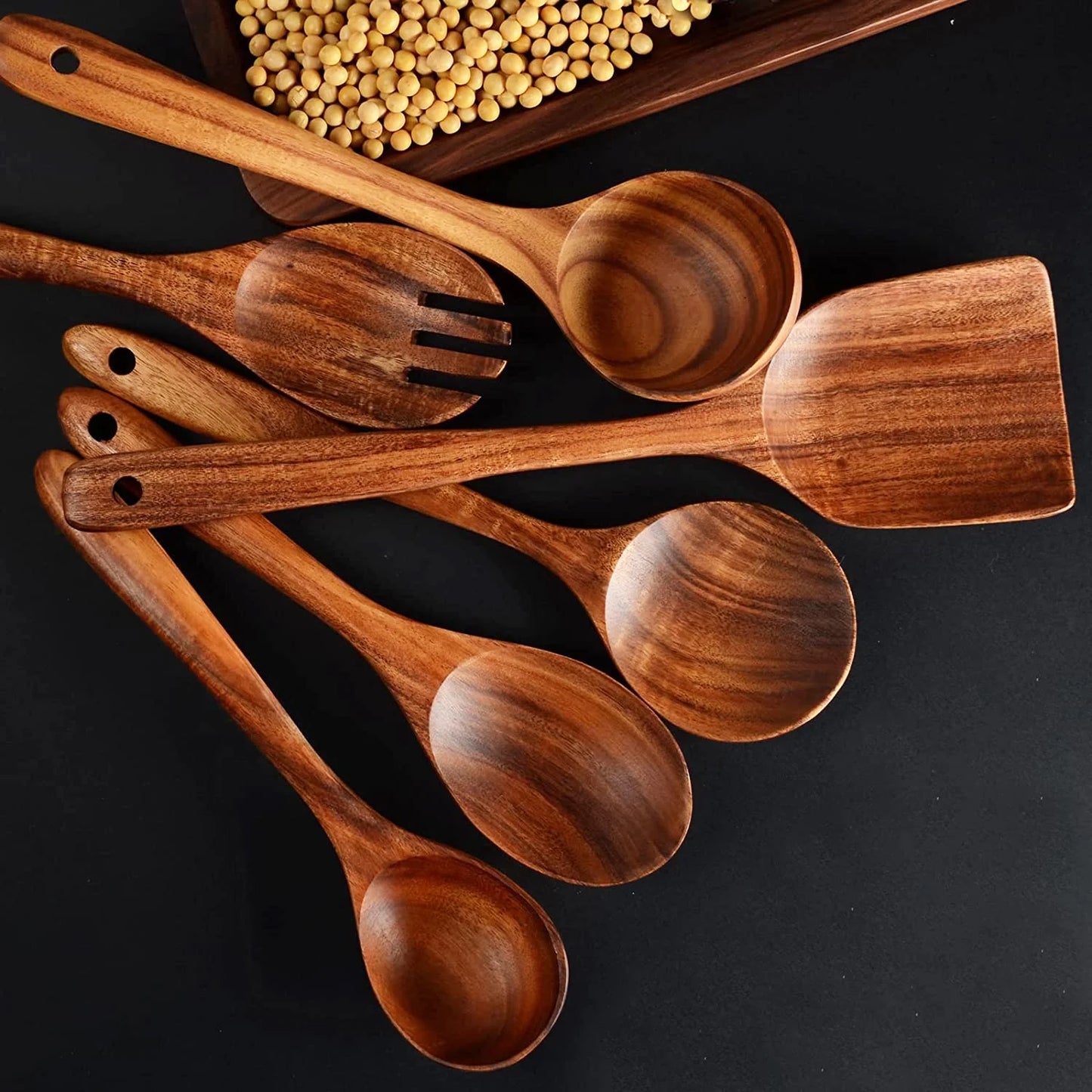 Set de utensilios de cocina de madera – 12 piezas artesanales para cocinar y servir