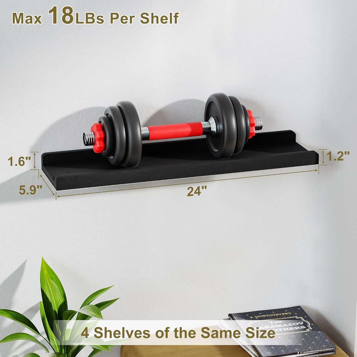 Juego de repisas flotantes negras – diseño moderno para decoración y almacenamiento