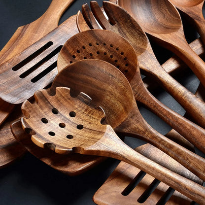 Set de utensilios de cocina de madera – 12 piezas artesanales para cocinar y servir