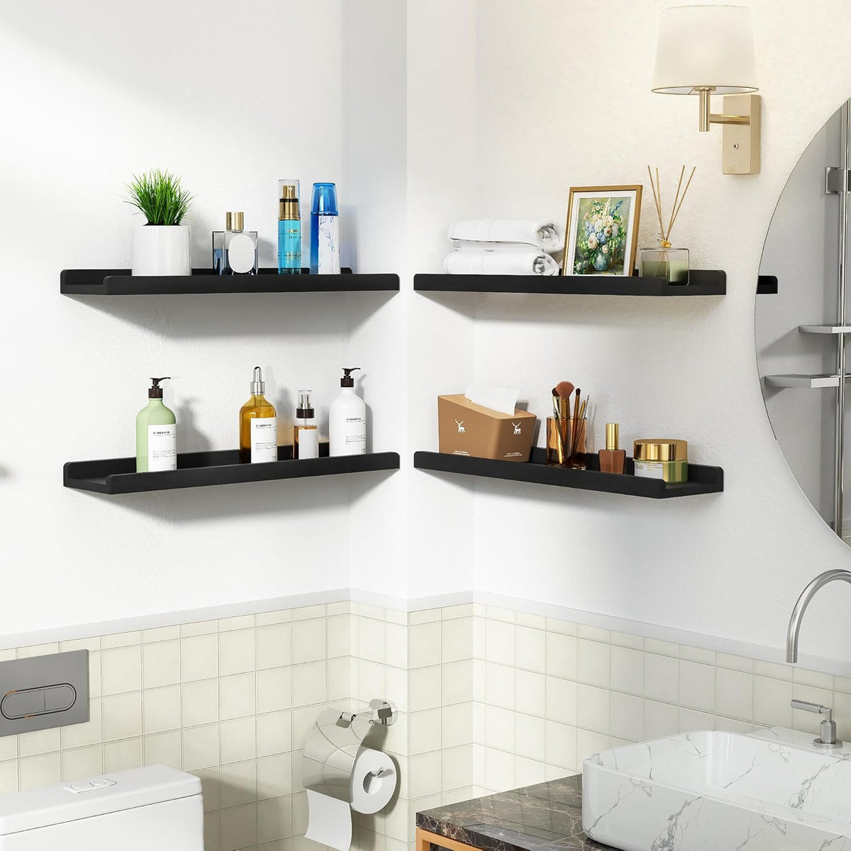 Juego de repisas flotantes negras – diseño moderno para decoración y almacenamiento