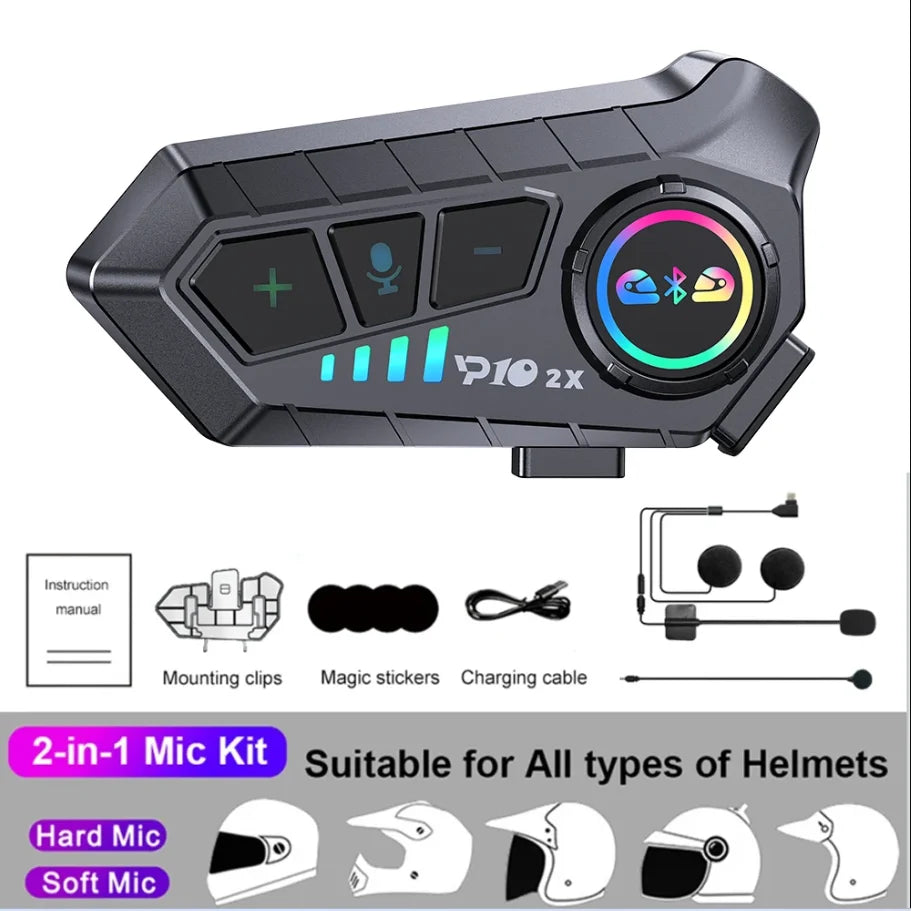 Intercomunicador Bluetooth Y10 2X para Motociclistas – Comunicación y Música sin Límites