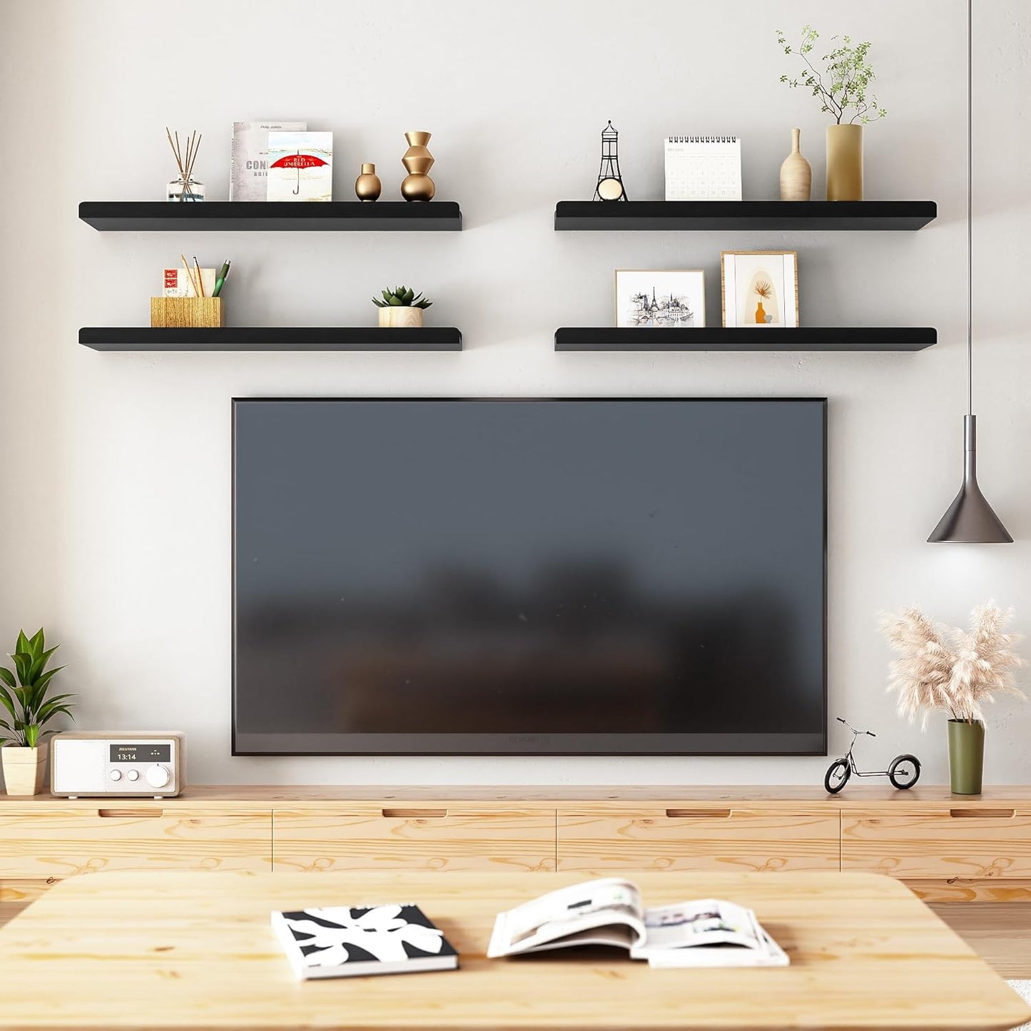 Juego de repisas flotantes negras – diseño moderno para decoración y almacenamiento