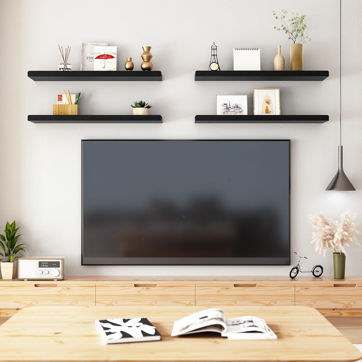 Juego de repisas flotantes negras – diseño moderno para decoración y almacenamiento