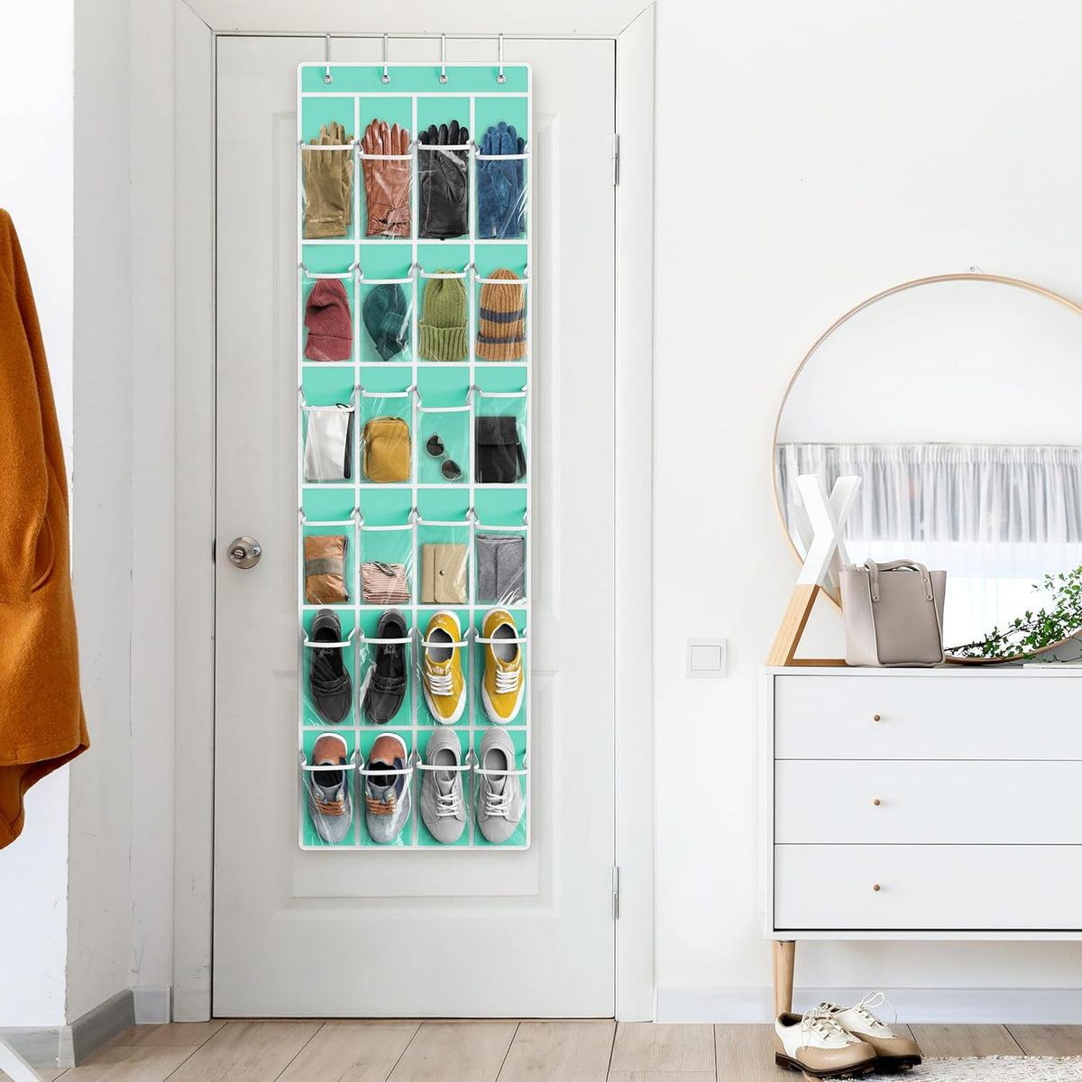 Organizador de zapatos colgante para puerta – 24 bolsillos de tela resistente