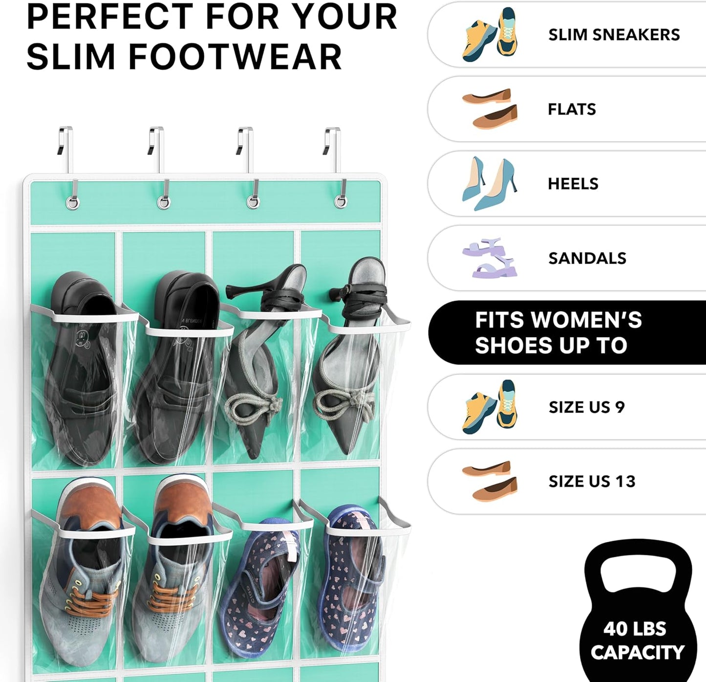 Organizador de zapatos colgante para puerta – 24 bolsillos de tela resistente