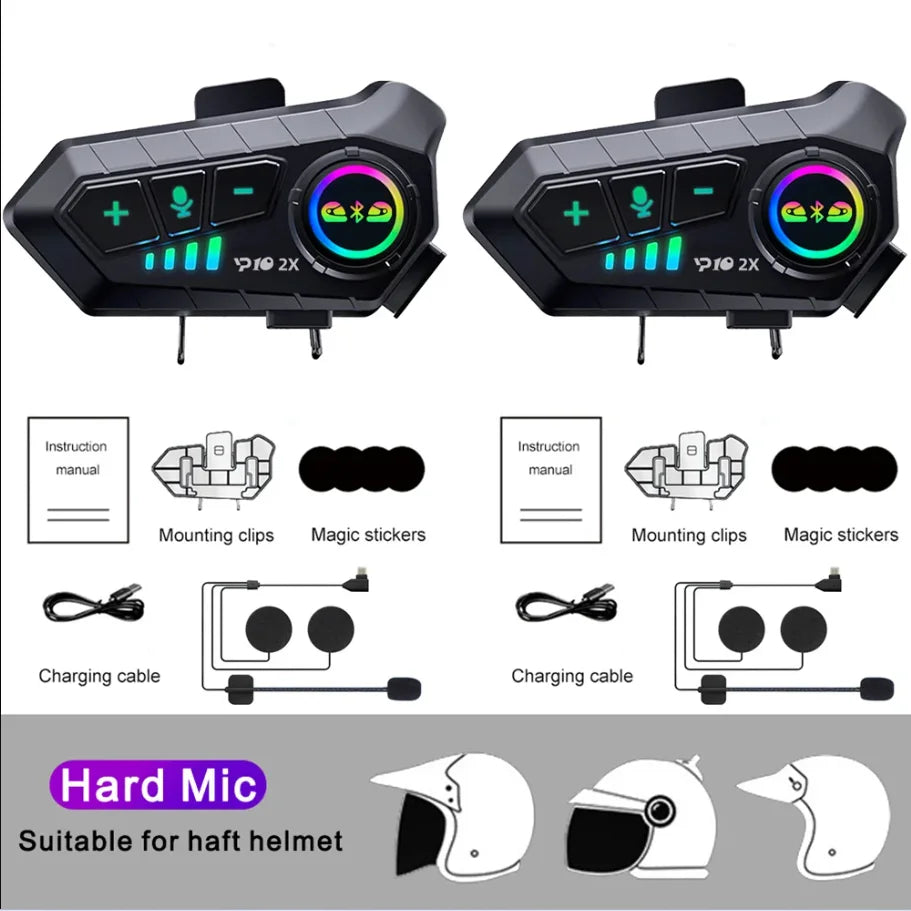 Intercomunicador Bluetooth Y10 2X para Motociclistas – Comunicación y Música sin Límites