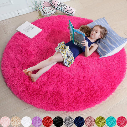 Alfombra redonda peluda color fucsia – suave, decorativa y acogedora