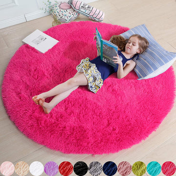 Alfombra redonda peluda color fucsia – suave, decorativa y acogedora