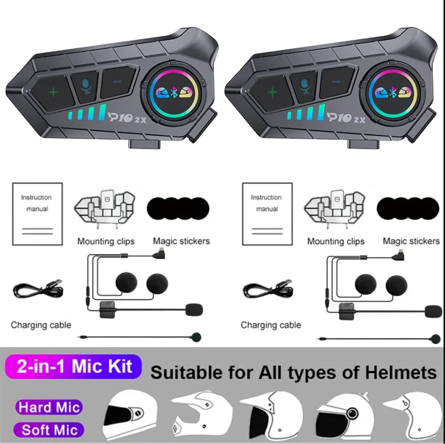 Intercomunicador Bluetooth Y10 2X para Motociclistas – Comunicación y Música sin Límites