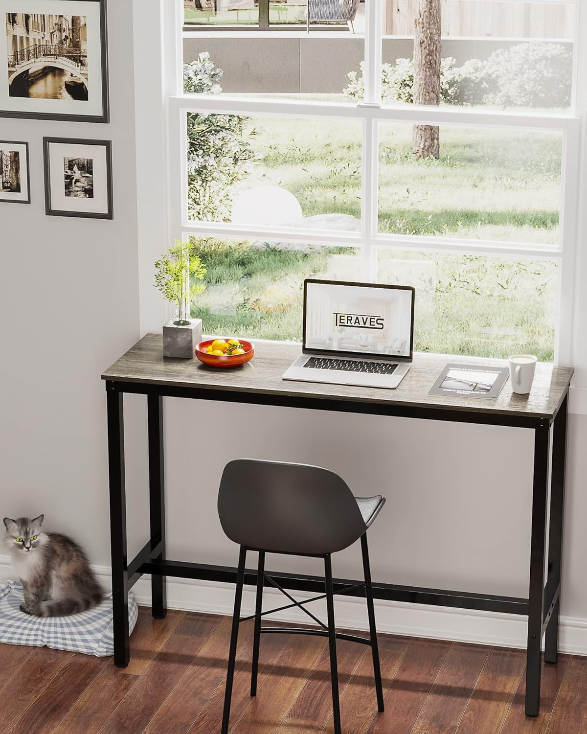 Mesa alta multifuncional de madera y metal – estilo industrial moderno