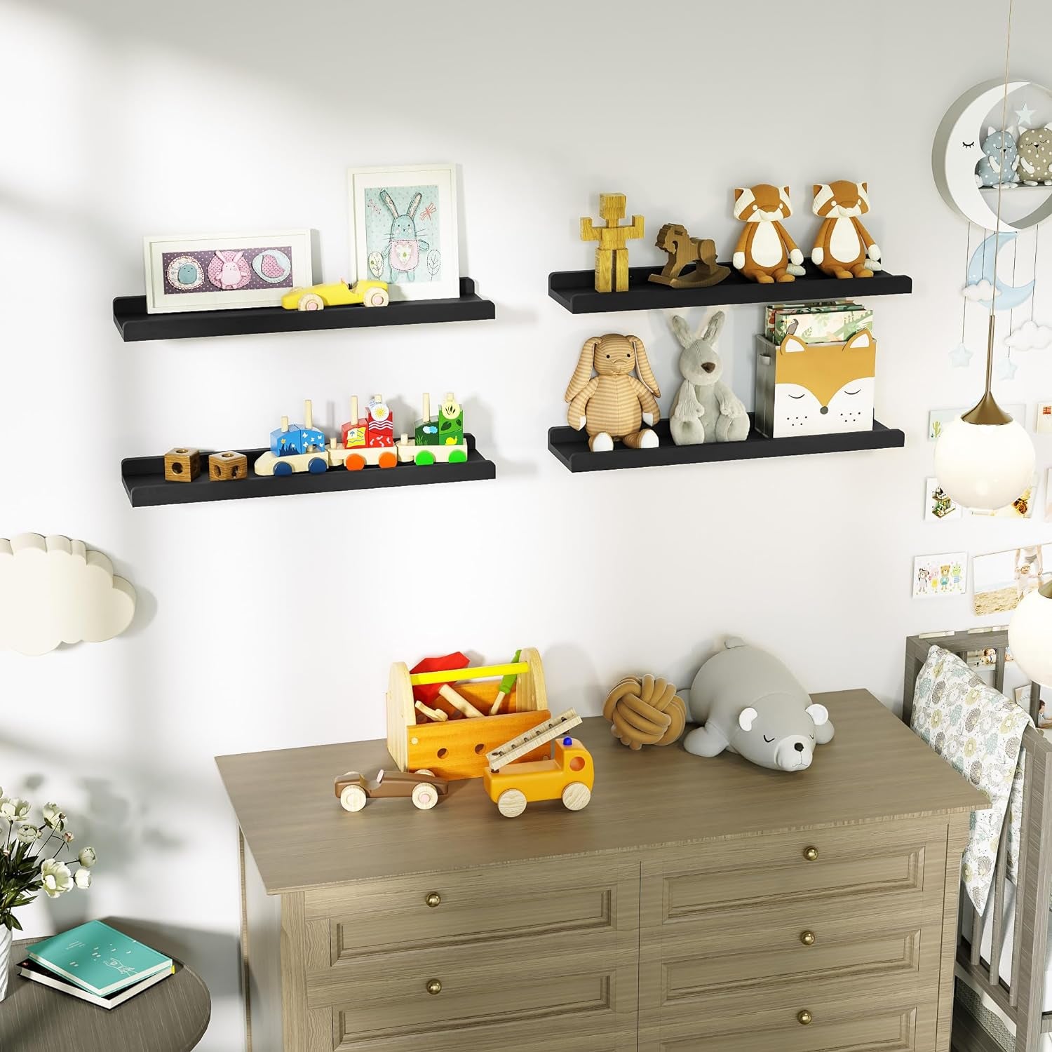 Juego de repisas flotantes negras – diseño moderno para decoración y almacenamiento