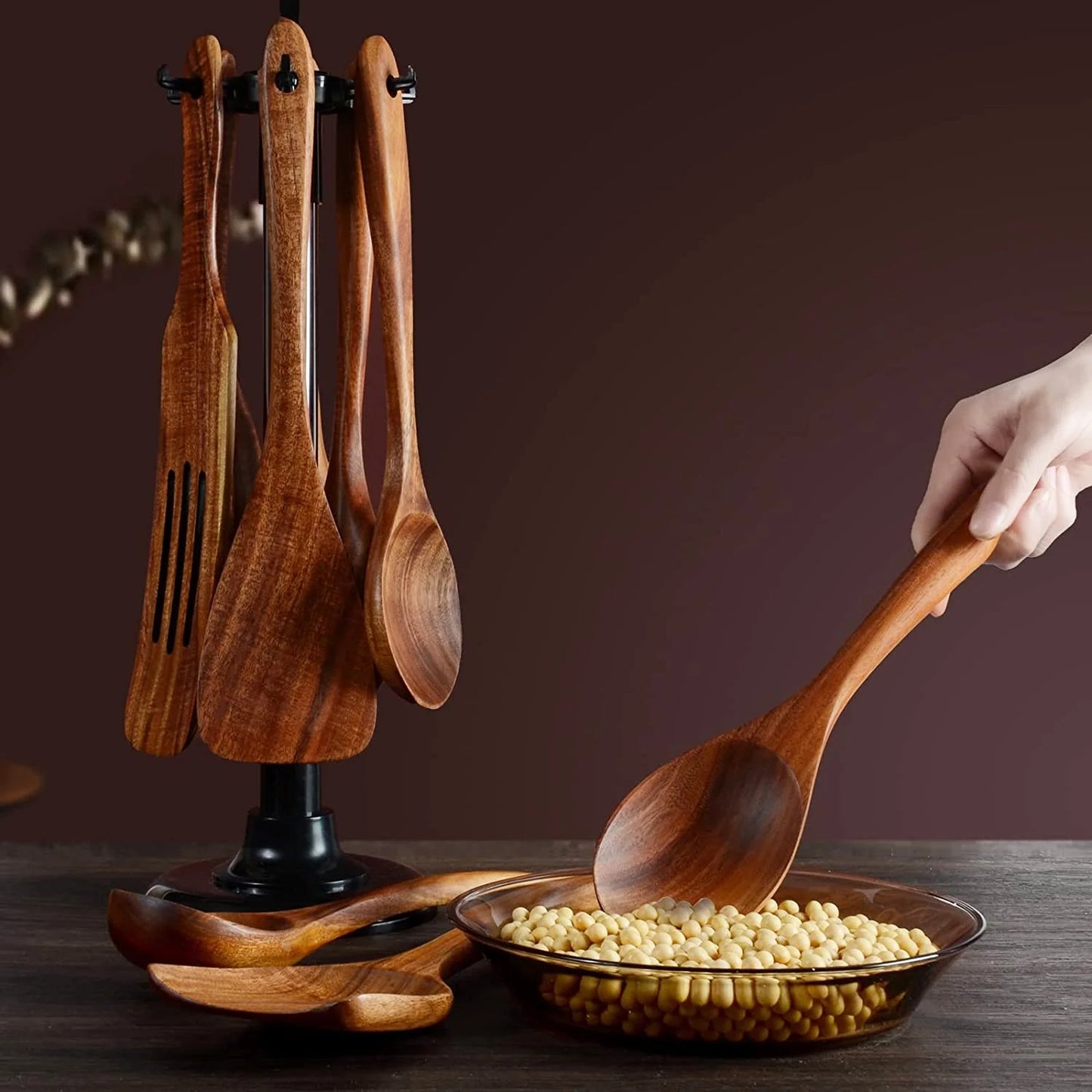 Set de utensilios de cocina de madera – 12 piezas artesanales para cocinar y servir